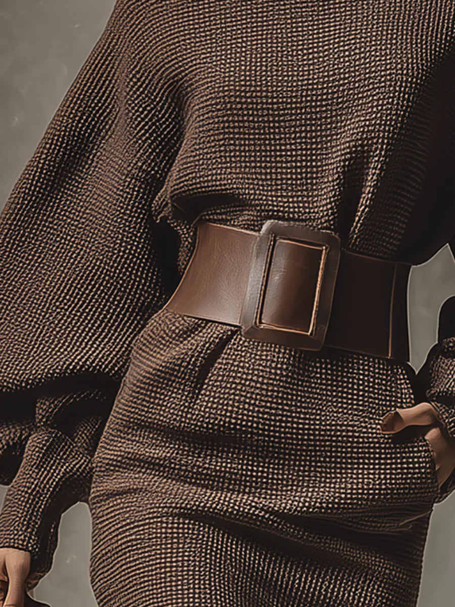 Clea | Rövid kötött ruha strukturált övvel 